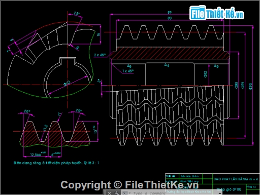 Bản vẽ,Bản vẽ autocad,cơ khí,dao phay lăn răng,bản vẽ cơ khí